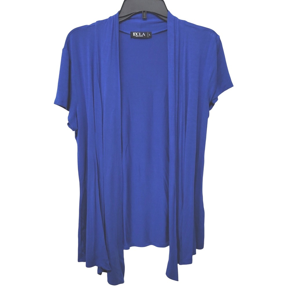 ECLA Cardigan Womens Large Blue Open Front Short Sleeve Drape Layer Lightweight